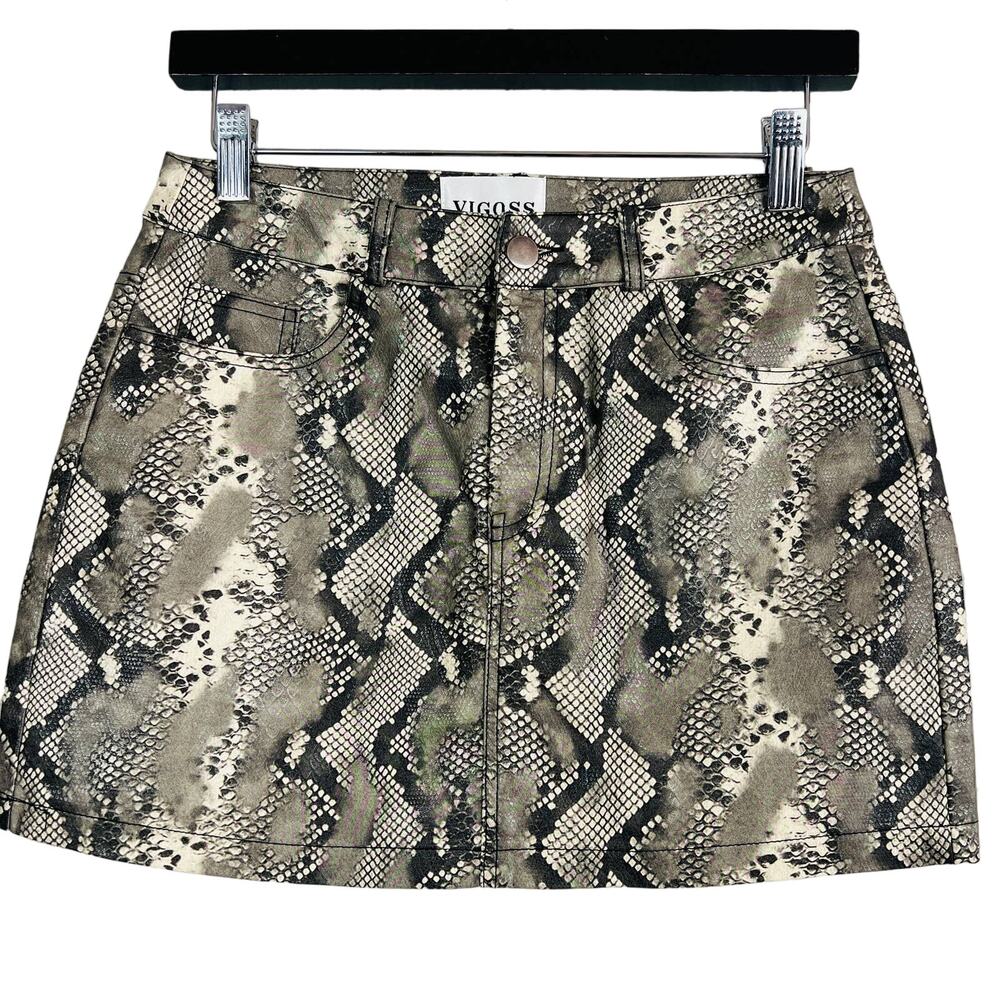 Vigoss Vegan Snakeskin Mini Skirt Print Stretch - S